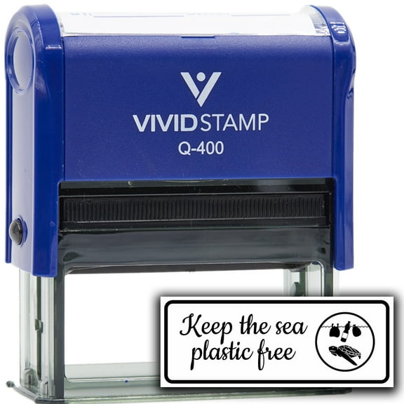 All Quality Keep The Sea Plastic Free Self-Inking Rubber Stamp | Business and Packaging Stamps (Blue Ink) - Q-400