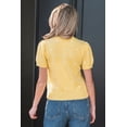 thumbnail image 3 of Women's Polka Dot Short Sleeve Sweater – Yellow Cream Knit Round Neck Casual Top, XL, 3 of 5