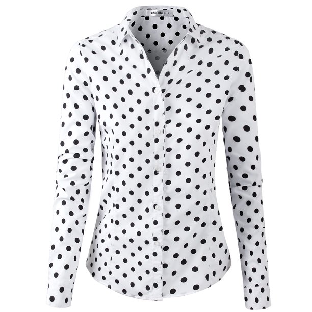 Doublju Women's Long Sleeve Slim Fit Button Down Dress Shirt (Plus Size