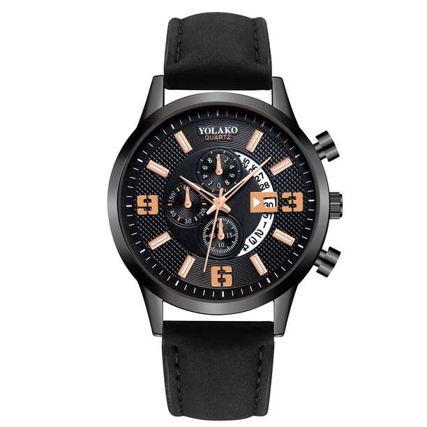 Reloj de cuarzo para hombre, relojes para hombre YOLAKO Reloj analógico de acero inoxidable con correa de cuero y cuarzo de moda informal para hombre