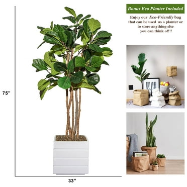 Vintage Home Artificial Faux Fig Tree 67" Large Fake Plant Real Touch for Indoor Home and Office Accent Décor with Stylish Fiberstone Planter