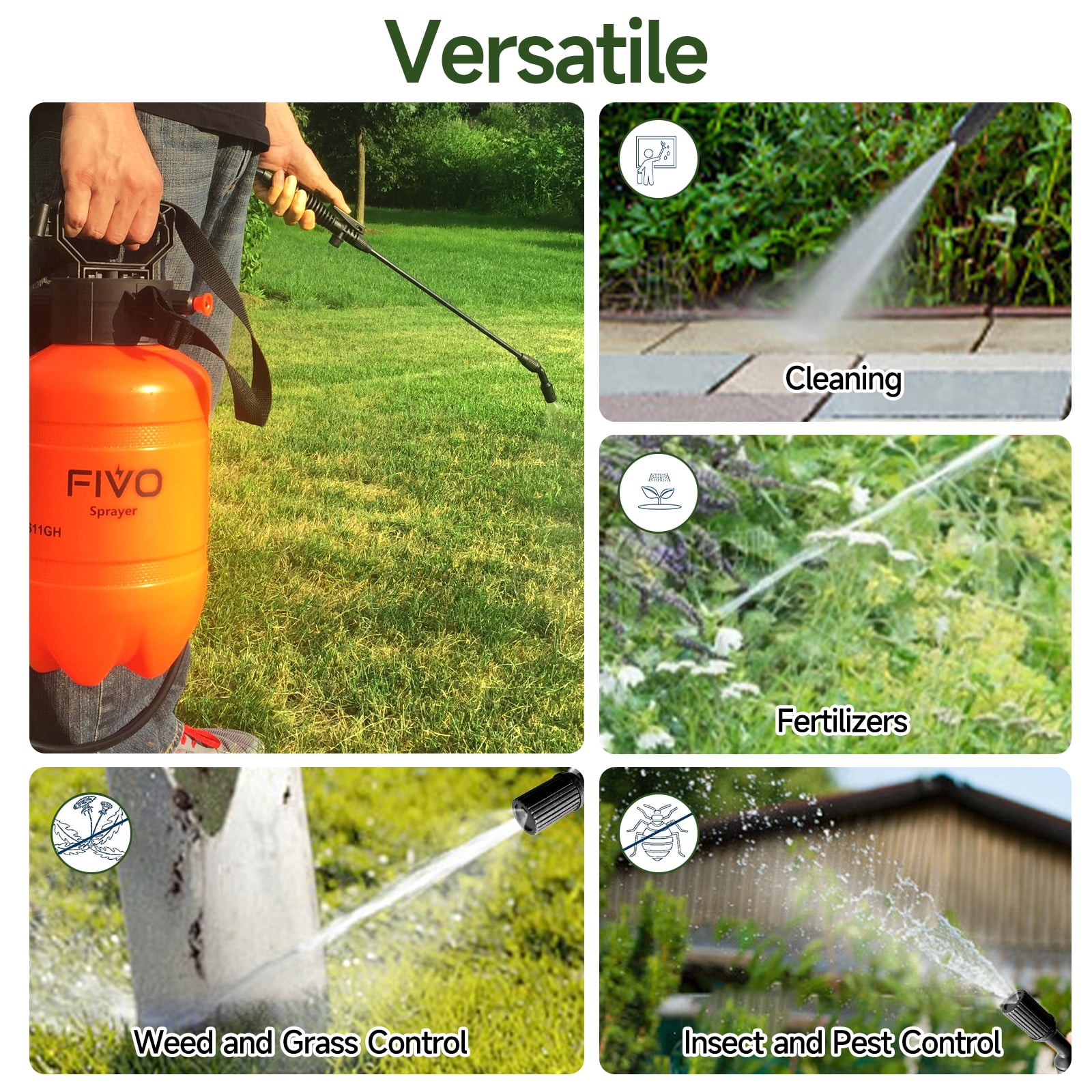FIVO 2 Gallon Sprayer with Rechargeable Battery Powered Electric Pump for Lawn and Garden