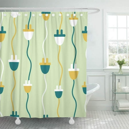 PKNMT Vintage Retro Plugs Colours Teal Mustard Mint Green and White Printed on Packaging Waterproof Bathroom Shower Curtains Set 66x72