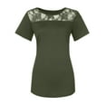 thumbnail image 3 of Pntutb Mujeres Moda Encaje Empalme Sólido O-cuello Camiseta de manga corta Blusa tops Pntutb Pntutb-8990, 3 of 4