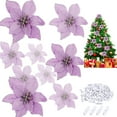 thumbnail image 3 of 20 Pieces Glitter Christmas Tree Ornaments Artificial Wedding Christmas Poinsettia Flowers for Christmas Flowers Tree Wreaths Decor Ornament(Purple), 3 of 11