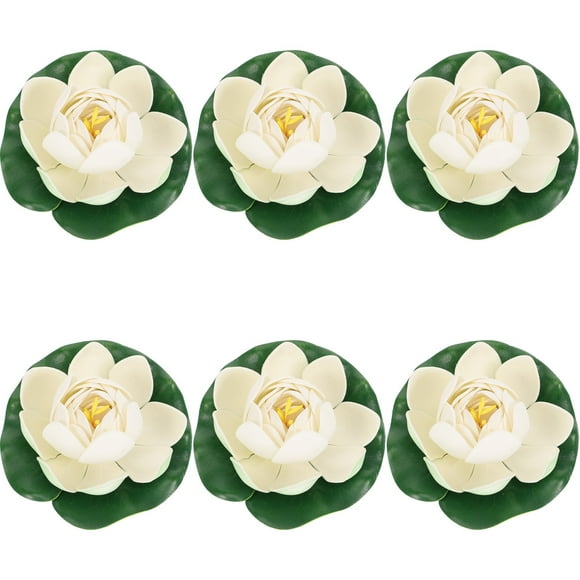 6Pcs Floating Water Flower Decor 5x10cm EVA Material Light Yellow for Ponds and Pools