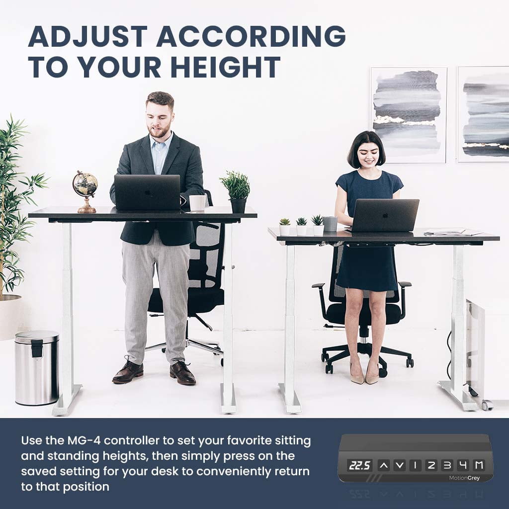 MotionGrey Height Adjustable German Electric Dual Motors Sit to Stand Office Standing Desk - White Frame with White Top (165cmx60cmx2.5cm)