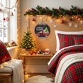 thumbnail image 3 of Welcome Sign for Front Door, Merry Christmas Round Metal Wall Art Wreaths, Xmas Tree Truck Balls Gifts Brown Wood Outdoor Indoor Wall Hanging Sign for Porch Decor Housewarming Gifts 5.9 Inch, 3 of 8