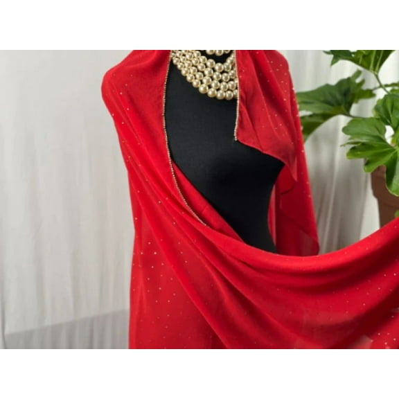 Elegant Red Evening Wrap with Sparkling Embellishments | Perfect for Special Occasions|SOL24A338