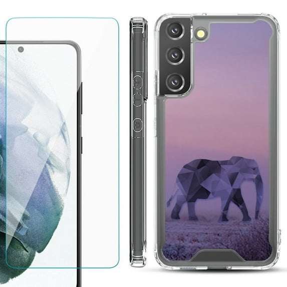 Shockproof Bumper Phone Case for Samsung Galaxy S22 5G, with Tempered Glass Screen Protector, by OneToughShield ® - Twilight Elephant