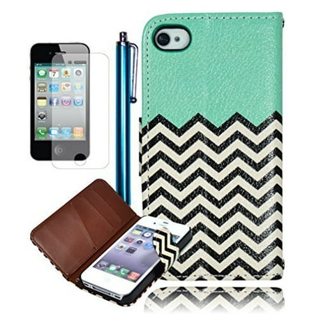 Bastex Apple Iphone 4s Case, Iphone 4 Case, Unique Wallet Case for Iphone 4s Iphone 4 Pu Leather Credit Card Holder Flip Hybrid Magnet Stand Cover with Screen Protector and Stylus (Follow the (Best Iphone 4 Wallet)