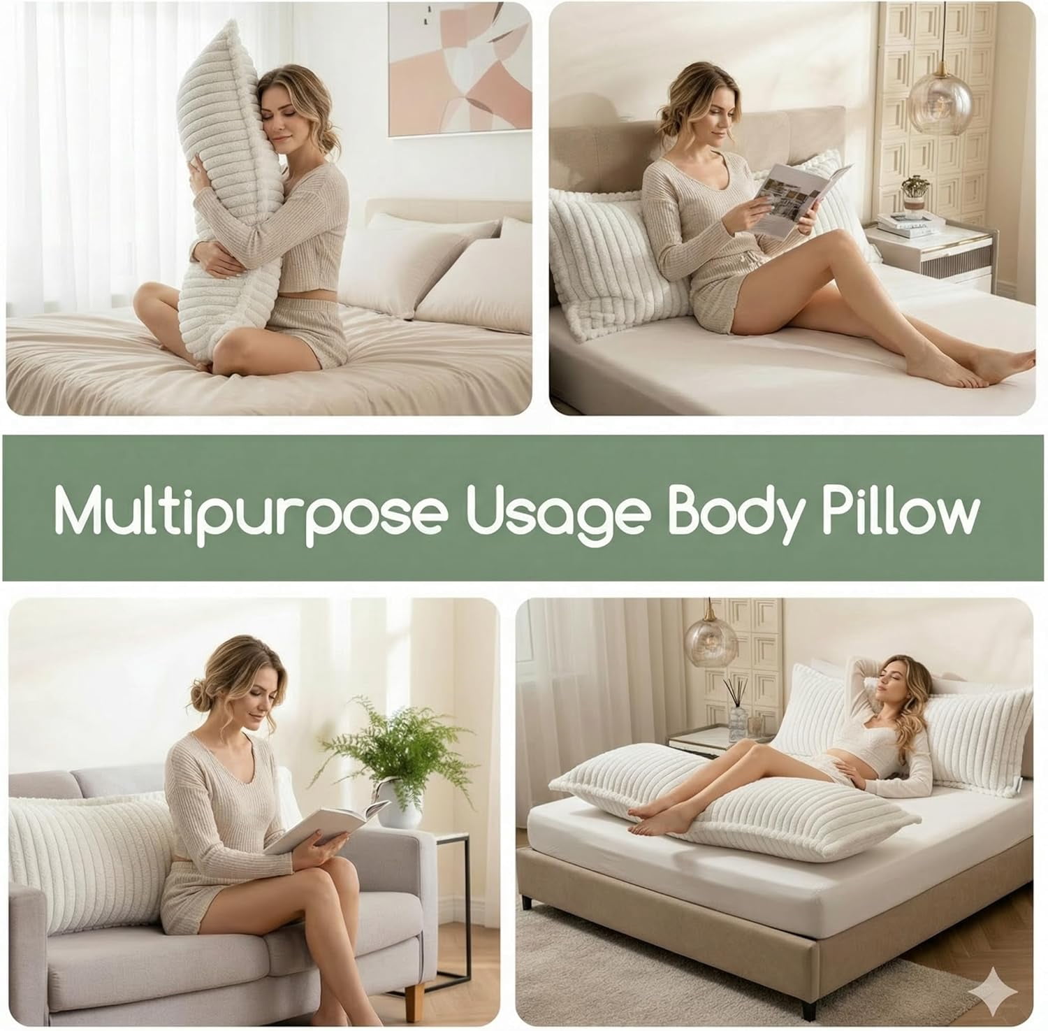 Fluffy Faux Fur Full Body Pillow for Adults, 20x54 Inch Shredded Memory Foam Pillow for Side Sleepers & Pregnancy Support, Long Bed Pillow for Back Pain Relief with Removable Cover