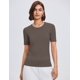 thumbnail image 4 of Jersey de manga corta Micoson Cable Knit para mujer, color café XXL, 4 of 5