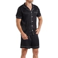 thumbnail image 3 of LANBAOSI Mens Satin Silk Pajama Set Short Sleeve Sleepwear Summer 2 Piece Loungewear (Black,L), 3 of 8