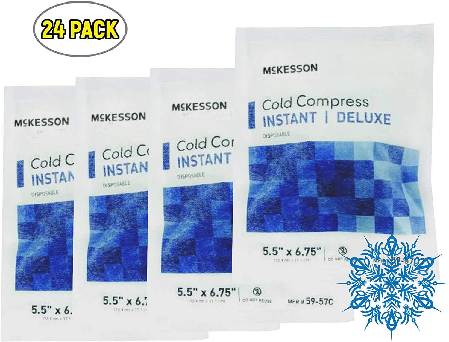 Instant Disposable Cold Packs, Soft Cloth First Aid Compress, 24 Count, 5.5 x 6.75 in