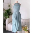 thumbnail image 6 of CHICME Dresses for Women Solid Color Halter Hollow Out Sleeveless Eyelet Embroidery & Side Slit A Line Vacation Summer Dress Green-S, 6 of 9