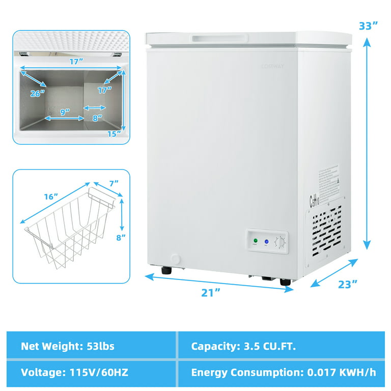 Costway 3.5 Cubic Feet Chest Freezer with Adjustable Temperature Controls