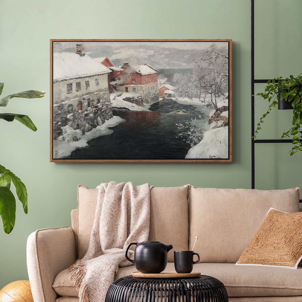 Vintage Landscape-CCLXXXIV By Wexford Home Framed in Walnut Wood Gallery Wrapped Canvas 25 in. x 37 in.