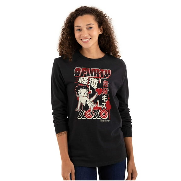 Kanji Betty Boop Hashtag Flirty XOXO Women's Long Sleeve T Shirt Brisco Brands S