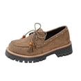 thumbnail image 2 of Willtoo Women's Suede Platform Chunky Heel Loafers Beaded Lace Up Comfortable Shoes Round Toe Anti-Slip Walking Shoes Casual Slip On Fashion Shoes, 2 of 5