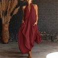 thumbnail image 2 of Chuancc Women's Casual Loose Overalls Jumpsuits One Piece Sleeveless Wide Leg Long Pant Rompers With Pockets Wine XL, 2 of 5