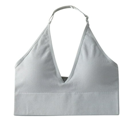 Upioiwer Women s Halterneck Sports Bra High intensity Sports Bras Backless Deep V Neck Bras Pack Sports Bustier Padded Sexy Womens Strapless Bras Gym Push Up Bra Backless Adjustable Straps Gray L