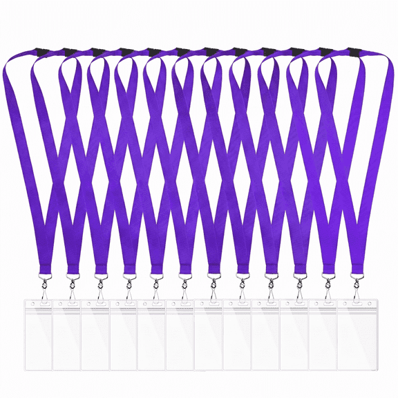 12-Pack Purple Polyester Breakaway Lanyards with Waterproof Badge Holders, for ID Cards Events Office Schools