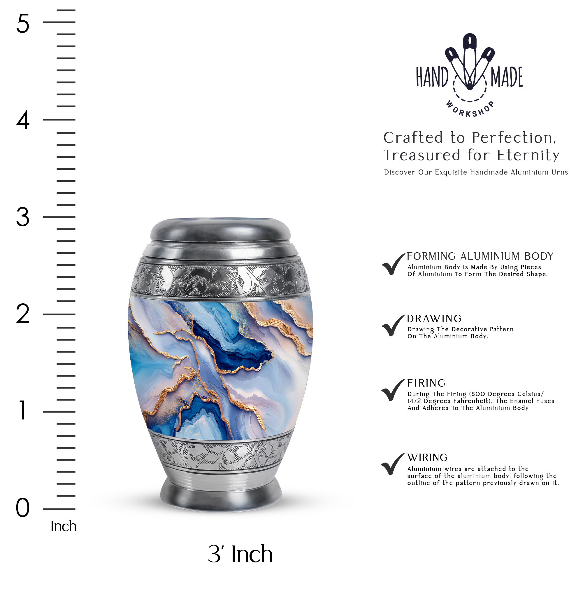 SABURIAL Blue Urn for Human Ash - Decorative Urn for Male & Female Remains - Cremation Urns for Dad Ash - Small for Adult Ashes Male - Burial Urns for Women Ashes - Small Keepsake 3 Inch - Pack of 1