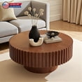 thumbnail image 2 of Hassch Modern Handcrafted Round Coffee Table in Natural Finish, 31.5" Textured Accent Table with Grooved Design, MDF Base for Living Room, Home Office, 2 of 7