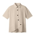 thumbnail image 4 of YVNAURA European American Style Womens Tops Irregular Hem Asymmetric Shirt High Low Plain Blouse Loose Fit V Neck Everyday Essential, Beige,XXL, 4 of 4