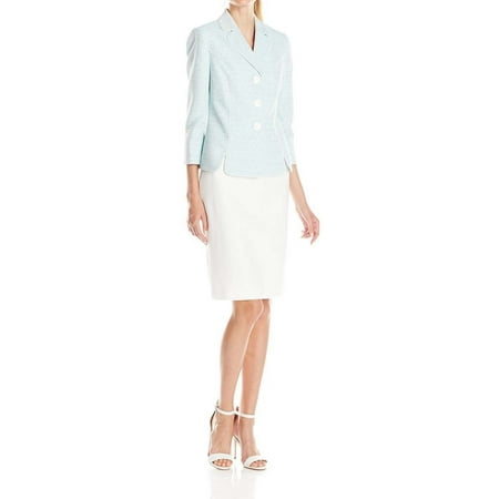 Stitch 3 Button Suits - New 1315 Le Suit White Women 3-Button Blazer Skirt Suit Set Teal Size 14P $200.00