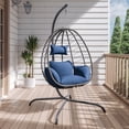 thumbnail image 6 of Gotland Outdoor Hanging Egg Chair with Stand,Patio Wicker Swing Egg Chair Hammock Chair with UV Resistant Cushion,All-Weather 485lbs Capacity for Bedroom,Balcony,Garden,Navy Blue, 6 of 9