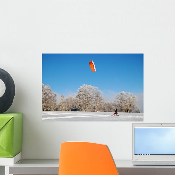 Snowkiting Snow Kite Wall Mural Decal by Wallmonkeys Vinyl Peel and Stick Graphic (18 in W x 12 in H)