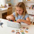 thumbnail image 3 of Floral Quilted Pencil Pouch Double Zipper Soft Fabric Pen Organizer Stationery Blue, 3 of 3