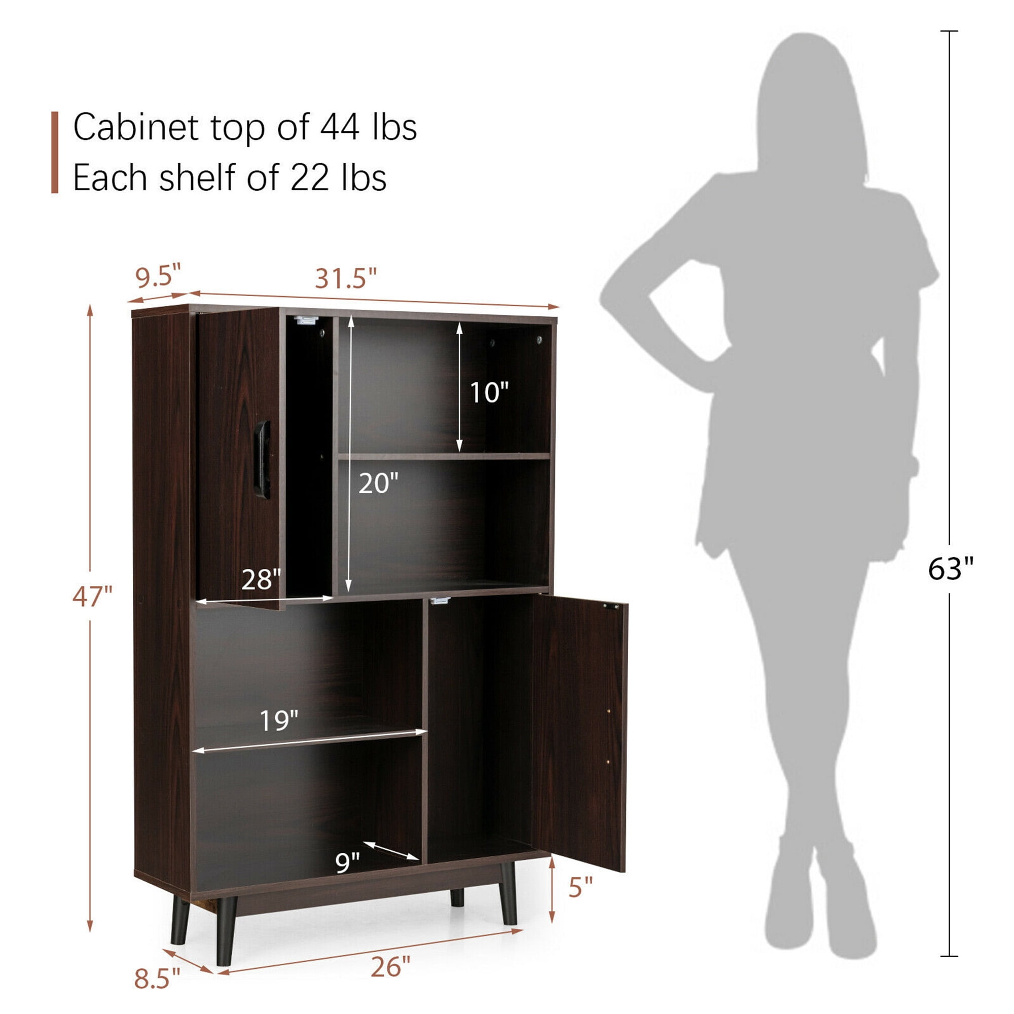 Gymax Wood Storage Cabinet with 2 Doors, Brown
