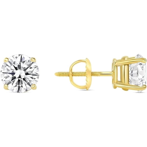 1Ct Round Cut Diamond Stud Earrings 14K Yellow Gold