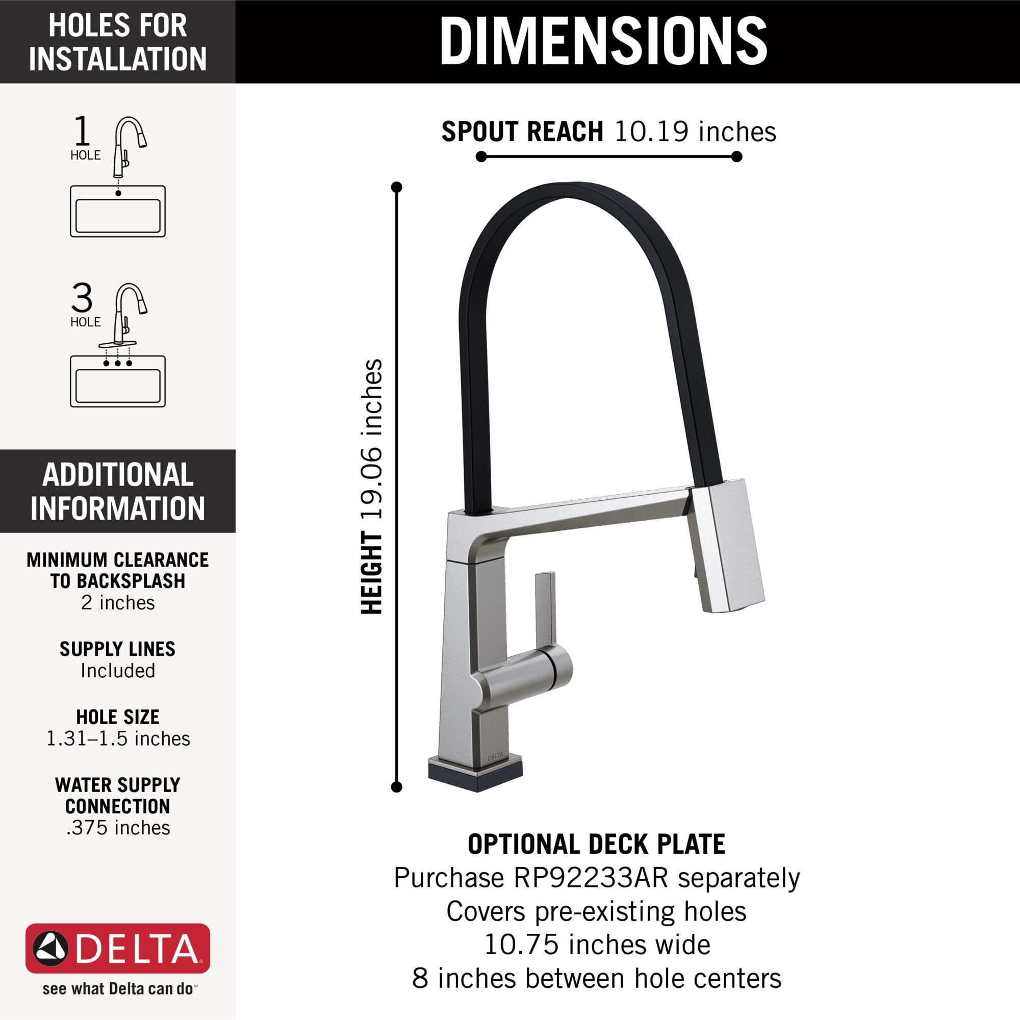 Delta Pivotal™ Single Handle Exposed Hose Kitchen Faucet with Touch2O Technology