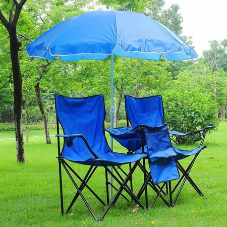 double folding chair w umbrella table cooler fold up picnic camping