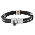 thumbnail image 2 of Stainless Steel Black Rubber Silicone Silver-Tone Rose Gold-Tone Chain Greek Key Men's Bracelet, 2 of 3