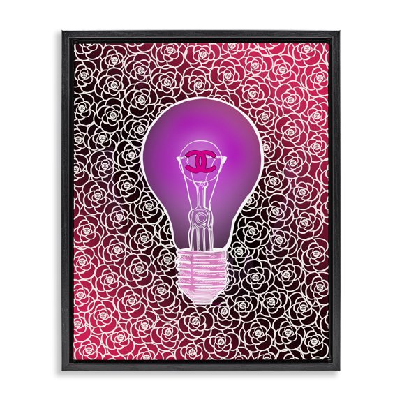 Stupell Industries Bohemian Glam Brand Lightbulb Pattern Black Floating Frame Canvas Art, 17 x 21, by Amelia Noyes