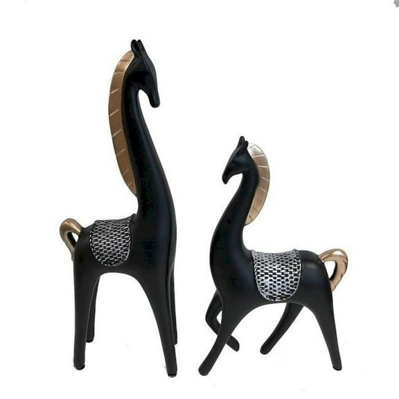 Black with Silver & Gold Accents Abstract Horse Figurine - Set of 2
