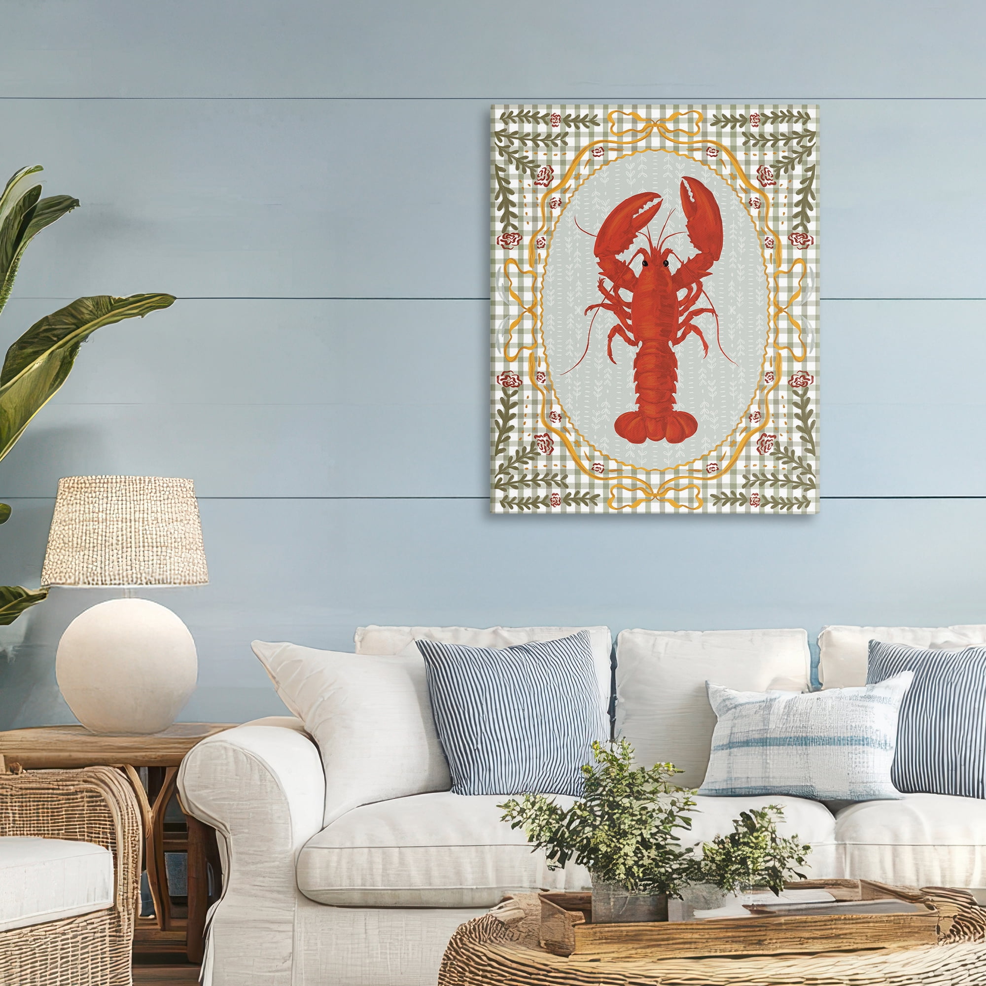 Stupell Industries Lobster with Gingham Kitchen Charm Canvas Wall Art, design by Vero Illustrates