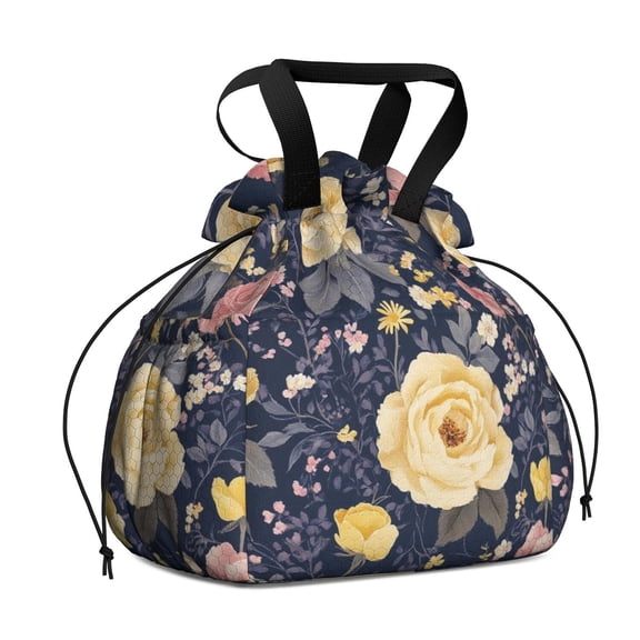 Pioneer Flower Floral Print Pattern Drawstring Lunch Bag Women - Drawstring Lunch Bag Insulated for Work Office - Stain-Resistant Large Lunchbags for Women with Multi-Pockets