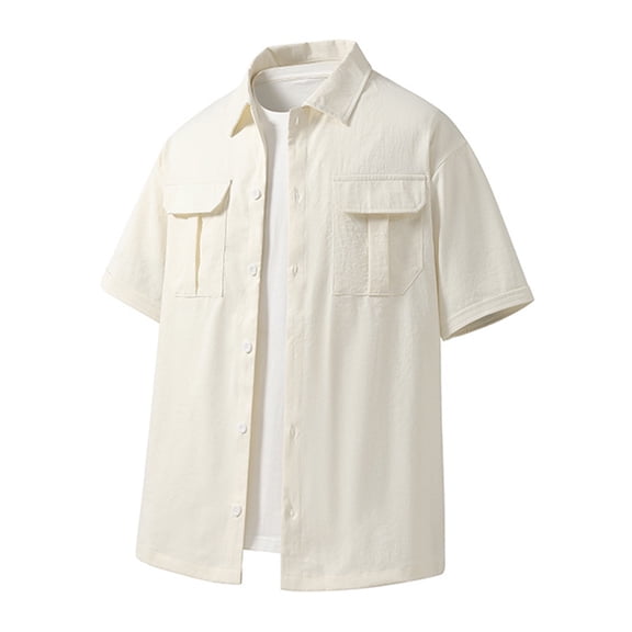 Aursykel Men's Big and Tall Shirt Plain Button down Shirts with Two Pockets Casual Stylish Short Sleeve Top for Men