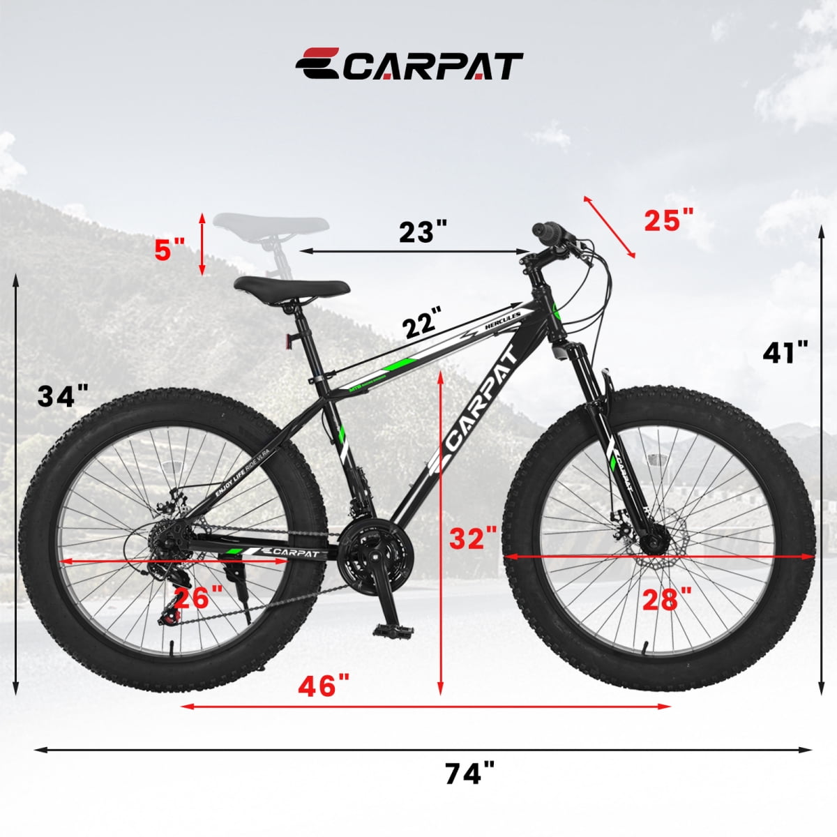 LuckyNote 26 Inch Fat Tire Bike for Adults, Full Shimano 21 Speed Mountain Bike with Dual Disc Brake, High-Carbon Steel Frame, Front Suspension, Black