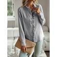 thumbnail image 3 of Biezeib Women's Spring Autumn Casual Shirt Long Sleeve Solid Color Ruffle Collar Button Up T-shirt, 3 of 6
