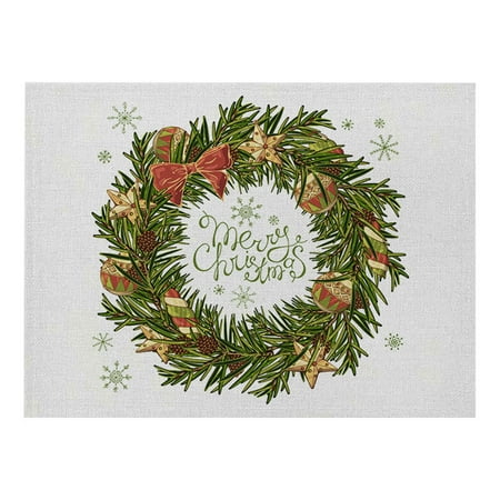 

Hanyhapt Christmas Table Placemats Christmas Rustic Vintage Washable Table Mats (D)