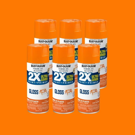 6 Pack, Real Orange Rust-Oleum American Accents 2X Ultra Cover Gloss Spray Paint-327873, 12 oz