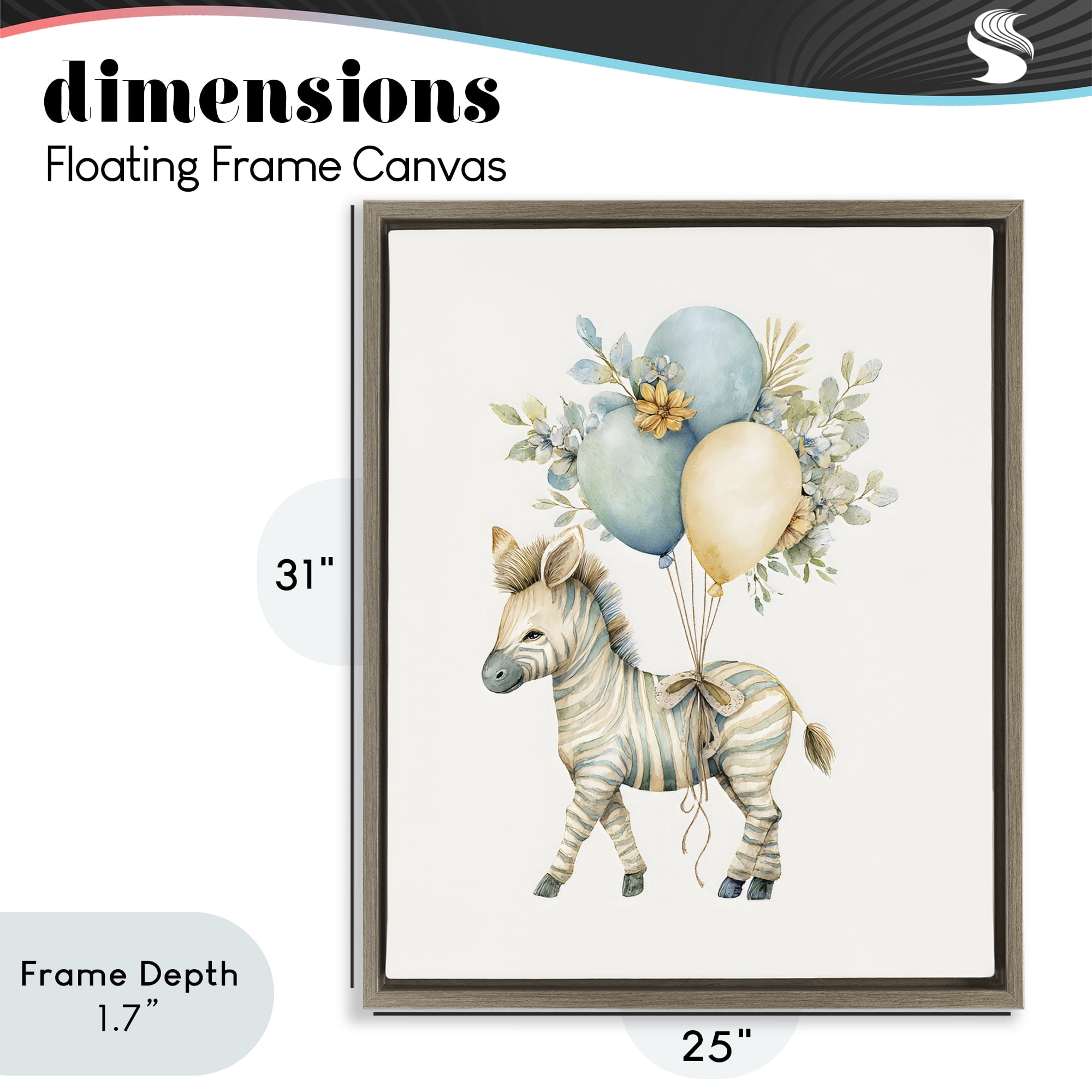 Stupell Industries Watercolor Nursery Zebra Brown Framed Floater Canvas Wall Art, design by LSR Design Studio