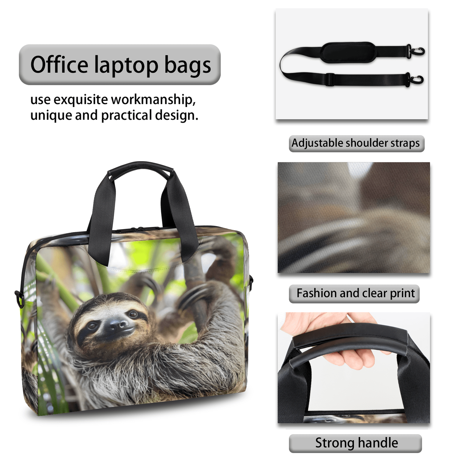 Herdesigns Sloth Funny Animal Laptop Bag for Women Men, Computer Case Briefcase Messenger Bags, 15-15.6 inch Laptop Sleeve Shoulder Bag